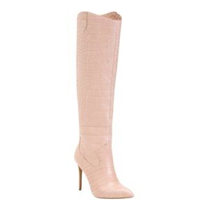 Vince Camuto Pink Croc-Embossed Heeled Boots